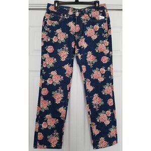 Gabby Isabella Womens Denim Floral Printed Pants Straight Leg Jeans Size 4